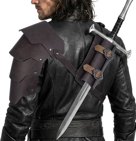 2-in-1 Medieval Shoulder Armor Pauldrons with Back Sword Frog, Adjustable Renaissance Knight Armor for LARP Cosplay Ren Faire in Saudi Arabia
