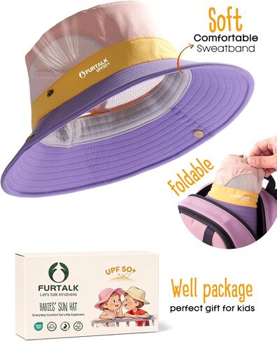 FURTALK Kids Sun Hat UPF 50+ Wide Brim Quick Dry Bucket Hat with Windproof Chin Strap Adjustable Beach Hat for Boys Girls in Kuwait