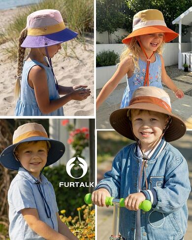FURTALK Kids Sun Hat UPF 50+ Wide Brim Quick Dry Bucket Hat with Windproof Chin Strap Adjustable Beach Hat for Boys Girls in Kuwait