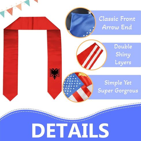 Flag Graduation Stole Sash, Flag Graduation Shawl Sash Stole Wraps Scarf For International Study Pride Women Men (Albania) in Kuwait
