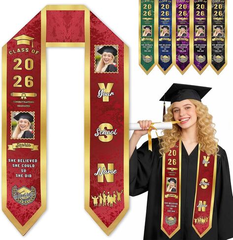 MyPupSocks Class of 2026 Graduation Stole Customize, Personalized First Generation Sash for Women Nursing Decorations in Saudi Arabia