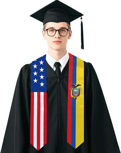 Ecuador Flag Graduation Stole 72 x 5 Inches Decorative Ceremonial Accessory Sash for International Student (Baccalaureate Gown and Hat Not Included) in Kuwait