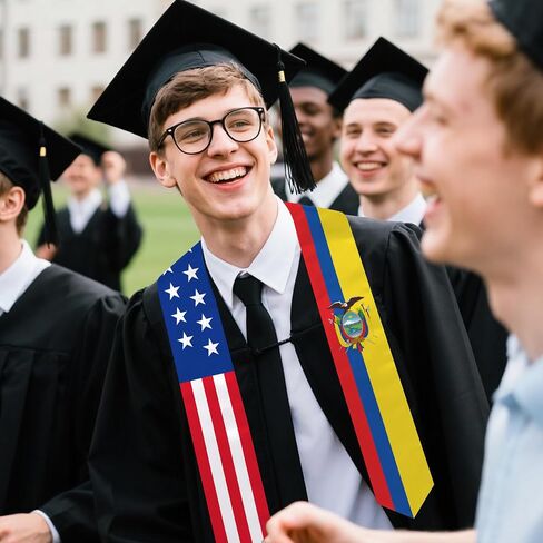 Ecuador Flag Graduation Stole 72 x 5 Inches Decorative Ceremonial Accessory Sash for International Student (Baccalaureate Gown and Hat Not Included) in Kuwait