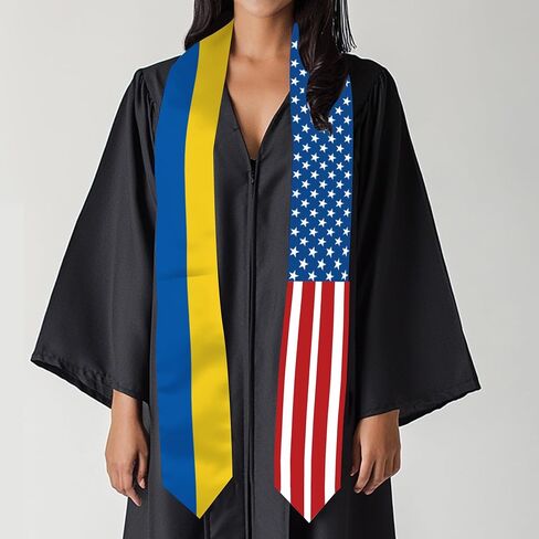 2026 Ukraine Flag and USA Flag Graduation Stole Graduation Sash for International Student (Baccalaureate Gown and Hat Not Included) in Kuwait