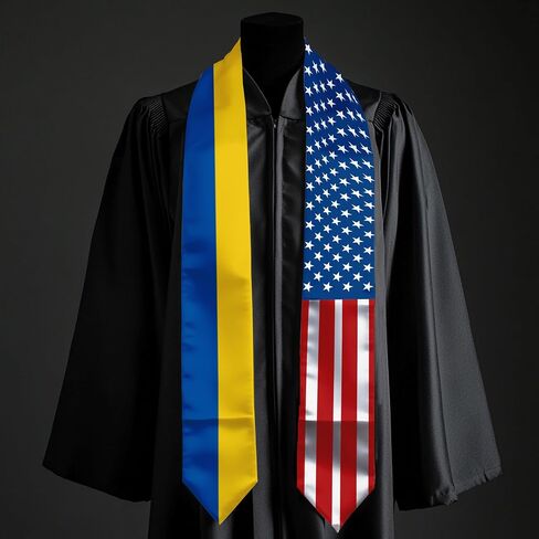2026 Ukraine Flag and USA Flag Graduation Stole Graduation Sash for International Student (Baccalaureate Gown and Hat Not Included) in Kuwait