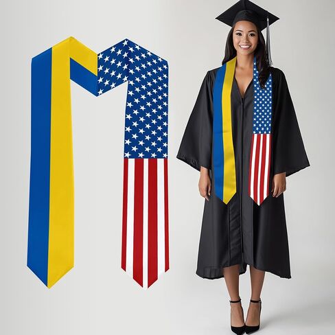2026 Ukraine Flag and USA Flag Graduation Stole Graduation Sash for International Student (Baccalaureate Gown and Hat Not Included) in Kuwait