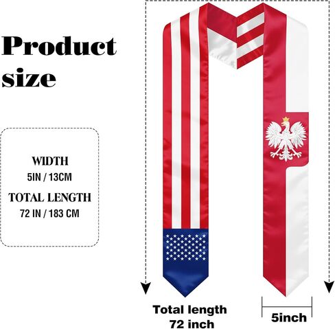 Polish Poland Flag Graduation Stole, Graduation Sash Scarf for International Students, 2026 Graduation Gifts in Kuwait