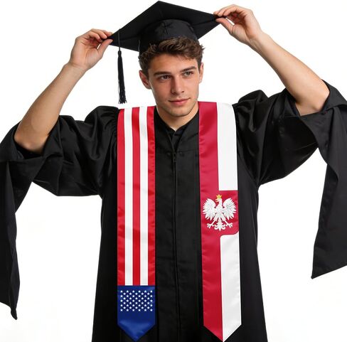 Polish Poland Flag Graduation Stole, Graduation Sash Scarf for International Students, 2026 Graduation Gifts in Kuwait