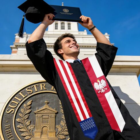 Polish Poland Flag Graduation Stole, Graduation Sash Scarf for International Students, 2026 Graduation Gifts in Kuwait