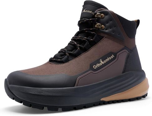 OrthoComfoot Men's Orthopedic Wide Waterproof Hiking Boots: Comfortable Arch Support for Plantar Fasciitis Trail Running Shoes,Orthotic Non-Slip Work Mid Ankle Boots for Foot and Heel Pain Relief in Kuwait