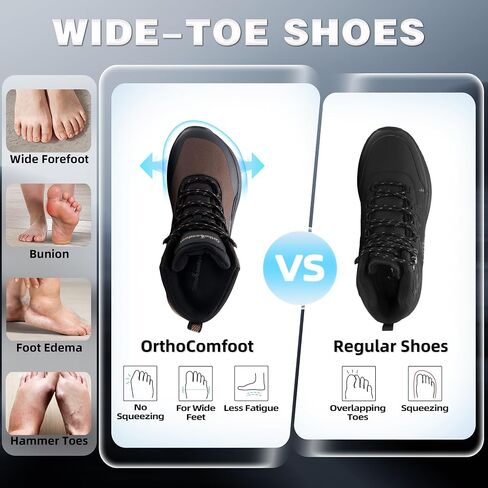 OrthoComfoot Men's Orthopedic Wide Waterproof Hiking Boots: Comfortable Arch Support for Plantar Fasciitis Trail Running Shoes,Orthotic Non-Slip Work Mid Ankle Boots for Foot and Heel Pain Relief in Kuwait