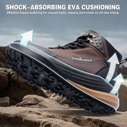 OrthoComfoot Men's Orthopedic Wide Waterproof Hiking Boots: Comfortable Arch Support for Plantar Fasciitis Trail Running Shoes,Orthotic Non-Slip Work Mid Ankle Boots for Foot and Heel Pain Relief in Kuwait