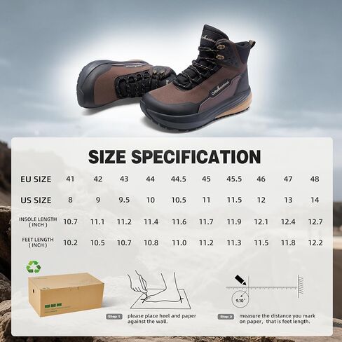 OrthoComfoot Men's Orthopedic Wide Waterproof Hiking Boots: Comfortable Arch Support for Plantar Fasciitis Trail Running Shoes,Orthotic Non-Slip Work Mid Ankle Boots for Foot and Heel Pain Relief in Kuwait
