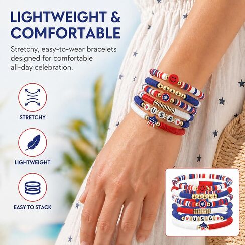 Artlunar Red White Blue Bracelets 4th of July Accessories USA Patriotic Jewelry Gifts for Teens, Women in Kuwait
