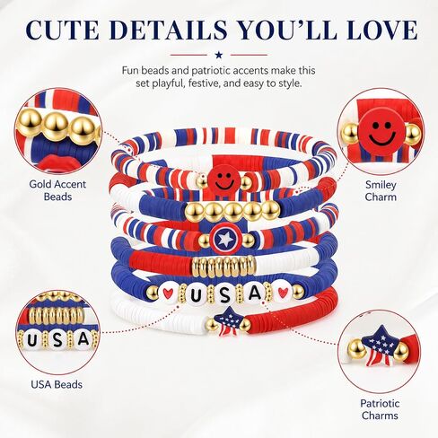 Artlunar Red White Blue Bracelets 4th of July Accessories USA Patriotic Jewelry Gifts for Teens, Women in Kuwait