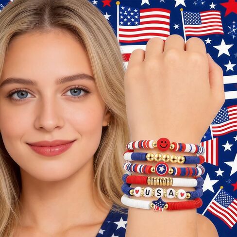 Artlunar Red White Blue Bracelets 4th of July Accessories USA Patriotic Jewelry Gifts for Teens, Women in Kuwait