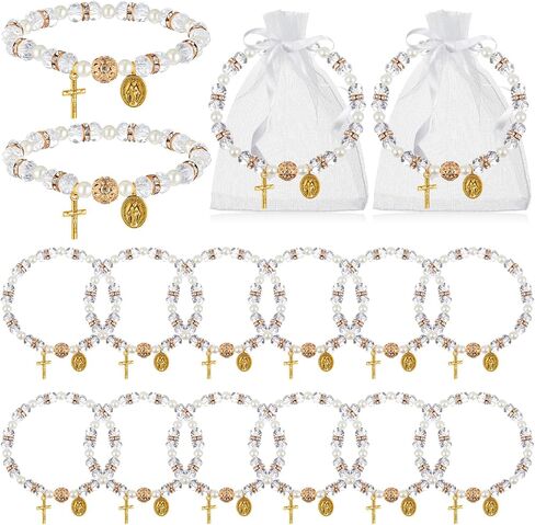 Taiyin Rosary Bracelet Bulk with Mesh Bags, White Religious Rosary Bead Bracelet Catholic Bracelets, Baptism First Communion Gifts for Women in Kuwait