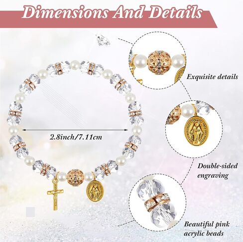 Taiyin Rosary Bracelet Bulk with Mesh Bags, White Religious Rosary Bead Bracelet Catholic Bracelets, Baptism First Communion Gifts for Women in Kuwait