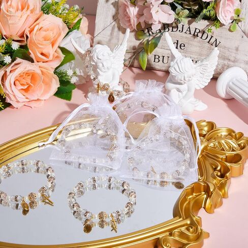 Taiyin Rosary Bracelet Bulk with Mesh Bags, White Religious Rosary Bead Bracelet Catholic Bracelets, Baptism First Communion Gifts for Women in Kuwait