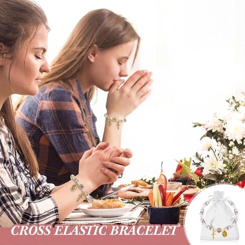 Taiyin Rosary Bracelet Bulk with Mesh Bags, White Religious Rosary Bead Bracelet Catholic Bracelets, Baptism First Communion Gifts for Women in Kuwait