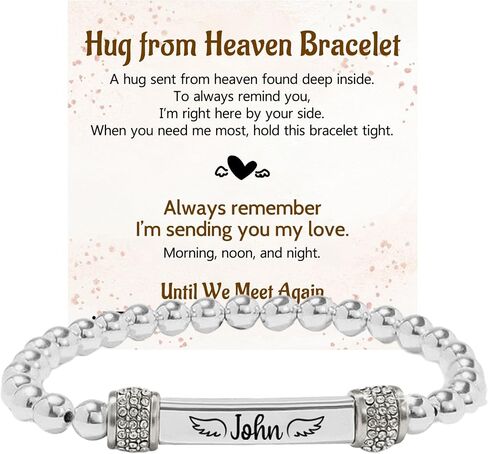 37JEWELRY Angel Memorial Bracelet for Women In Memory of Loved Ones Silver Stainless Steel Custom Name Angel Bead Bracelet in Saudi Arabia