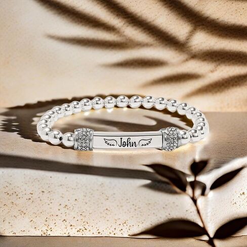 37JEWELRY Angel Memorial Bracelet for Women In Memory of Loved Ones Silver Stainless Steel Custom Name Angel Bead Bracelet in Saudi Arabia