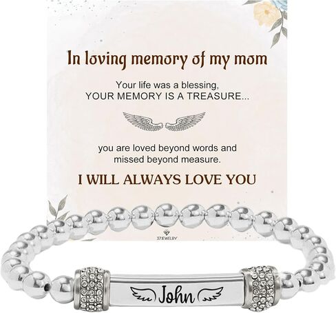37JEWELRY Angel Memorial Bracelet for Women In Memory of Loved Ones Silver Stainless Steel Custom Name Angel Bead Bracelet in Saudi Arabia