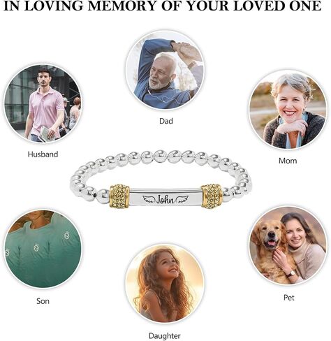 37JEWELRY Angel Memorial Bracelet for Women In Memory of Loved Ones Silver Stainless Steel Custom Name Angel Bead Bracelet in Saudi Arabia