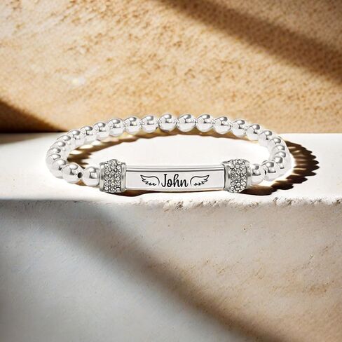 37JEWELRY Angel Memorial Bracelet for Women In Memory of Loved Ones Silver Stainless Steel Custom Name Angel Bead Bracelet in Saudi Arabia