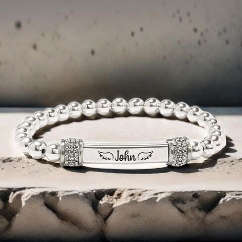 37JEWELRY Angel Memorial Bracelet for Women In Memory of Loved Ones Silver Stainless Steel Custom Name Angel Bead Bracelet in Saudi Arabia