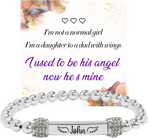 37JEWELRY Angel Memorial Bracelet for Women In Memory of Loved Ones Silver Stainless Steel Custom Name Angel Bead Bracelet in Saudi Arabia