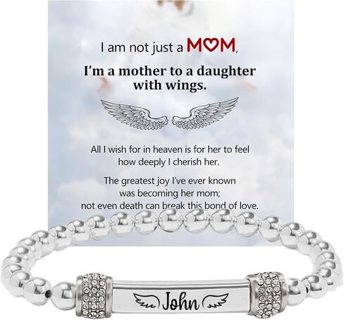 37JEWELRY Angel Memorial Bracelet for Women In Memory of Loved Ones Silver Stainless Steel Custom Name Angel Bead Bracelet in Saudi Arabia