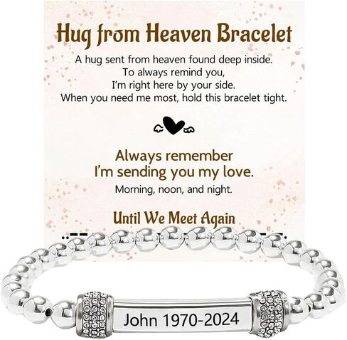37JEWELRY Angel Memorial Bracelet for Women In Memory of Loved Ones Silver Stainless Steel Custom Name Angel Bead Bracelet in Saudi Arabia