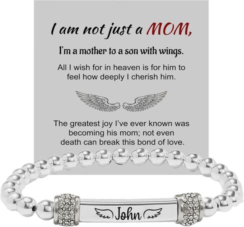 37JEWELRY Angel Memorial Bracelet for Women In Memory of Loved Ones Silver Stainless Steel Custom Name Angel Bead Bracelet in Saudi Arabia