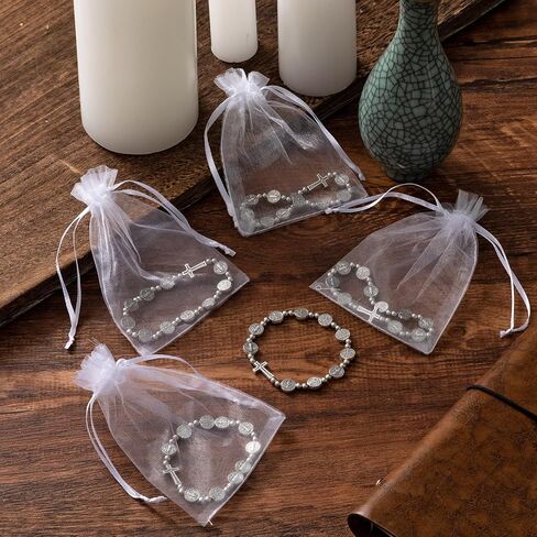 Junkin Rosary Bracelet Bulk St Benedict Catholic Stretch Bracelet with Organza Bags Christian First Communion Baptism Gift in Kuwait