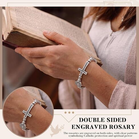 Junkin Rosary Bracelet Bulk St Benedict Catholic Stretch Bracelet with Organza Bags Christian First Communion Baptism Gift in Kuwait