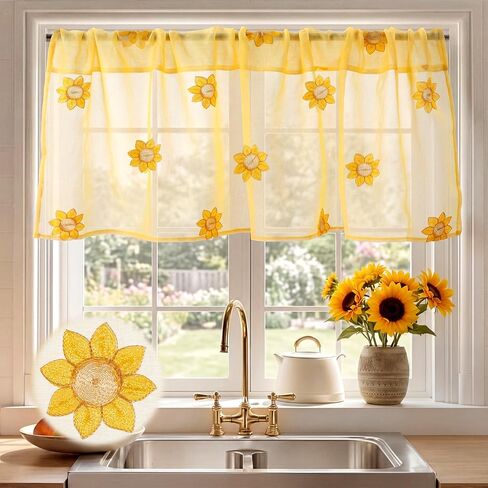 Tegeme 1 Panel Blue Starfish Shell Sheer Valances for Windows 52 x 18 Inch Embroidered Decorative Valances Curtain for Small Window Kitchen Bathroom Living Room Rod Pocket Voile Curtain Decor in Kuwait
