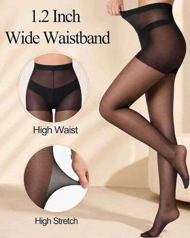 3 Pairs Black Sheer Tights for Women, 20D Run-Resistant Control Top Pantyhose Nylon Stockings with Reinforced Toes in Saudi Arabia