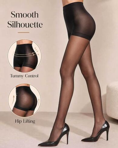 3 Pairs Black Sheer Tights for Women, 20D Run-Resistant Control Top Pantyhose Nylon Stockings with Reinforced Toes in Saudi Arabia