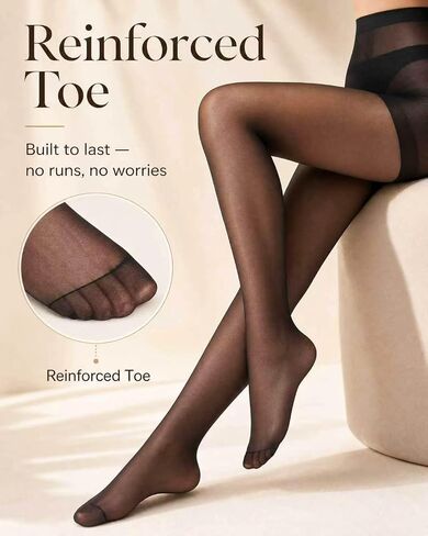 3 Pairs Black Sheer Tights for Women, 20D Run-Resistant Control Top Pantyhose Nylon Stockings with Reinforced Toes in Saudi Arabia
