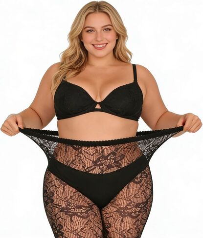 2 Pack Lace Tights Plus Size Floral Patterned Tights, High Waist Lace Stockings, Suitable for 230 lbs in Saudi Arabia