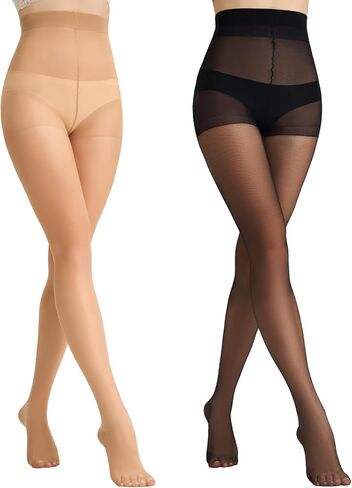 Yilanmy 2 Pairs 12D Ultra Sheer Tights-Control Top Pantyhose for women with Mesh Ventilation for Summer,Breathable Hosiery in Kuwait