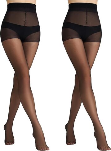 Yilanmy 2 Pairs 12D Ultra Sheer Tights-Control Top Pantyhose for women with Mesh Ventilation for Summer,Breathable Hosiery in Kuwait