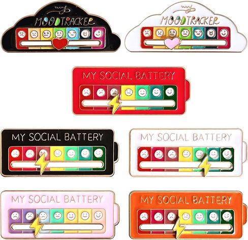 Social Battery Pin Enamel Pin, 7 Pcs Social Battery Meter Badge Funny Mood, 7 Days Emotional Brooch for Backpack Jacket Denim Tote Bag Fabric Accessories in Saudi Arabia