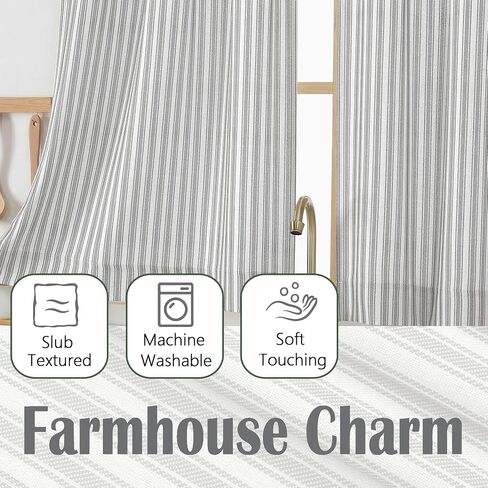 Chyhomenyc Striped Boho Kitchen Curtains 24 Inch Length - Light Filtering Faux Linen Half Window Cafe Curtains, Farmhouse Short Curtain Tiers for Bathroom RV Camper, 30Wx24L, 2 Pieces, Grey in Kuwait