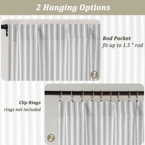 Chyhomenyc Striped Boho Kitchen Curtains 24 Inch Length - Light Filtering Faux Linen Half Window Cafe Curtains, Farmhouse Short Curtain Tiers for Bathroom RV Camper, 30Wx24L, 2 Pieces, Grey in Kuwait
