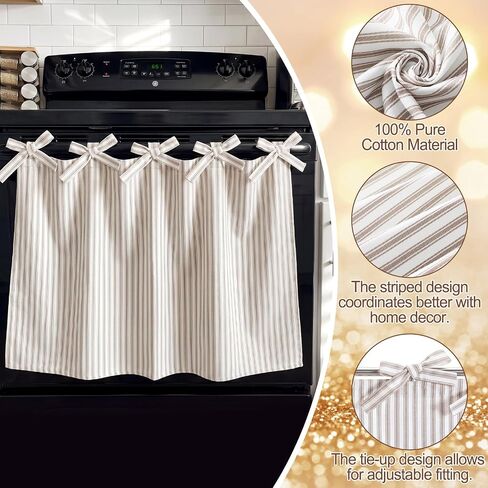 Handmade Striped Oven Skirt Curtain for Stove Farmhouse Kitchen Decor, Cotton Rustic Country Stove Cover Skirt Decorative Cottage Kitchen Curtains for Oven Washer Dish Cabinet in Saudi Arabia