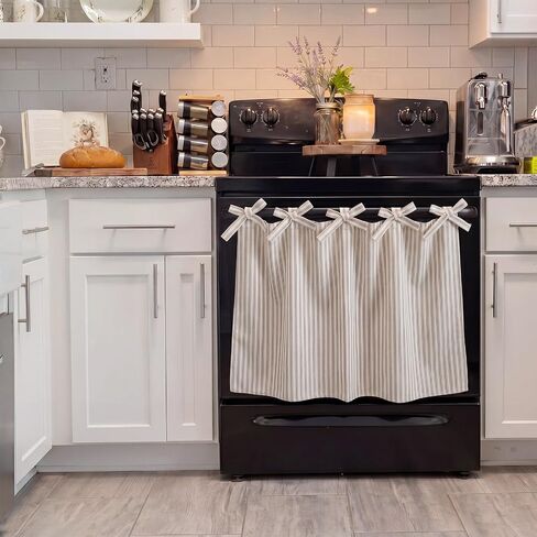 Handmade Striped Oven Skirt Curtain for Stove Farmhouse Kitchen Decor, Cotton Rustic Country Stove Cover Skirt Decorative Cottage Kitchen Curtains for Oven Washer Dish Cabinet in Saudi Arabia