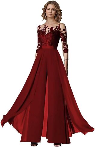 Lace Mother of The Bride Wedding Jumpsuits 3/4 Long Sleeves Formal Pant Suits for Women KW005 in Saudi Arabia