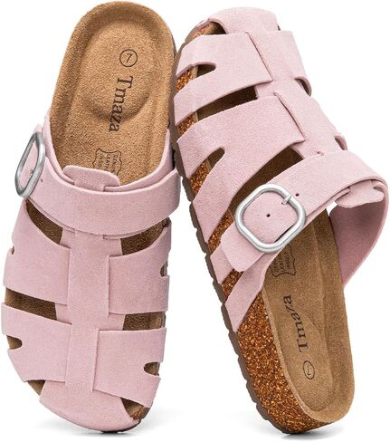 Womens 100% Genuine Suede Clogs Arch Support Fisherman Sandals Memory Foam Slip on Mules Cork Footbed Potato Shoes in Saudi Arabia